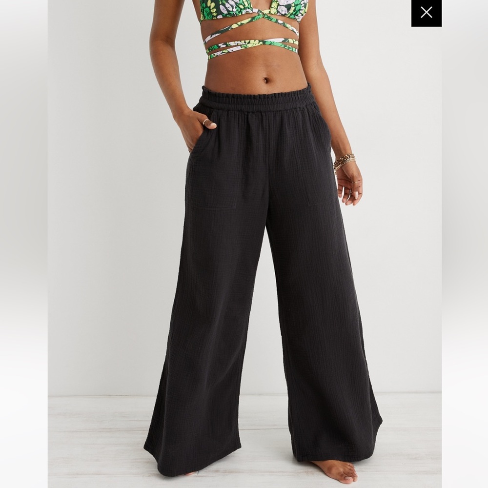 Aerie High Waisted Wide Leg Linen Pant